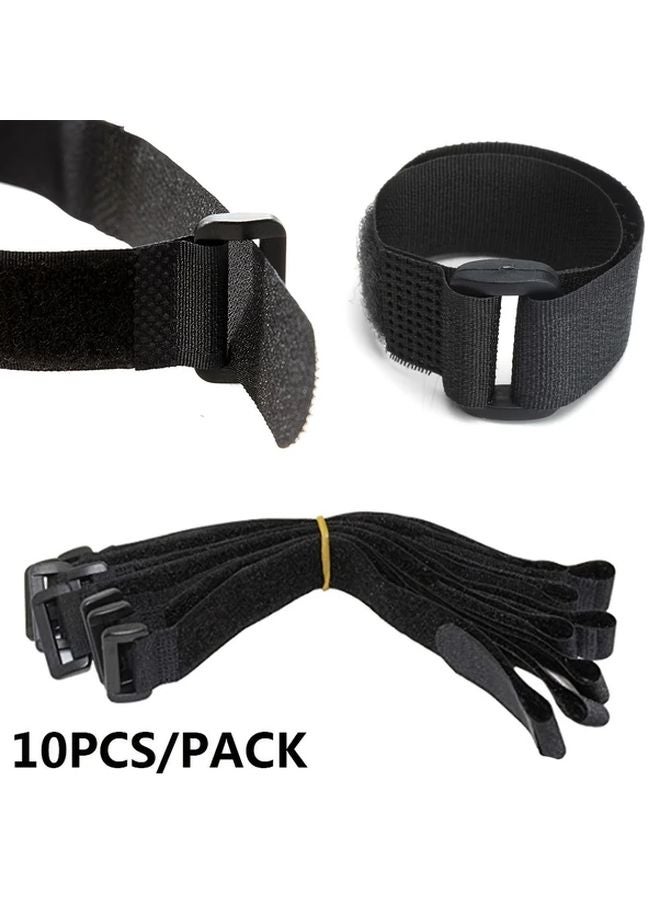 10pcs Black Nylon Hook Loop Straps Reusable Fastening Ties 20x500mm Multi Purpose - Image 2