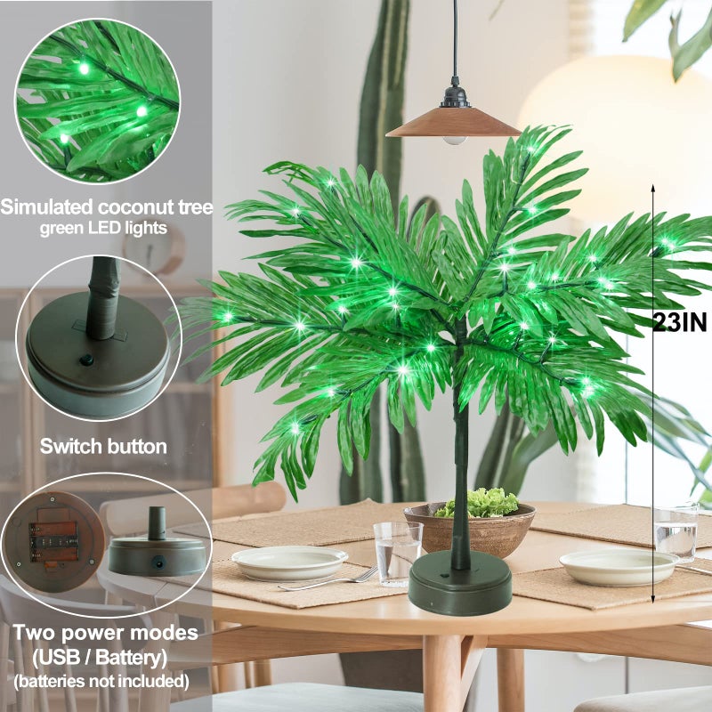 Elnsivo Luau Party Decorations Palm Tree with Lights, Lighted Palm Tree for Table Decor 23In Artificial Light Up Trees Green Table Centerpieces for Tropical Hawaiian Party Tiki Bar Home Summer Decor - Image 2