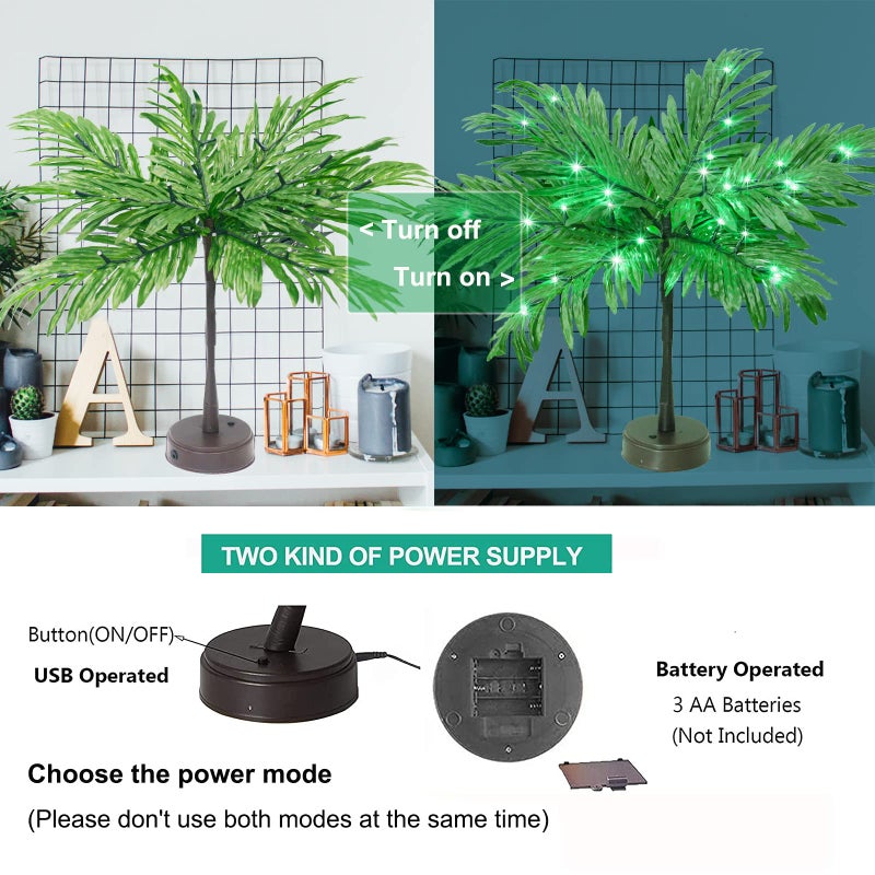 Elnsivo Luau Party Decorations Palm Tree with Lights, Lighted Palm Tree for Table Decor 23In Artificial Light Up Trees Green Table Centerpieces for Tropical Hawaiian Party Tiki Bar Home Summer Decor - Image 3