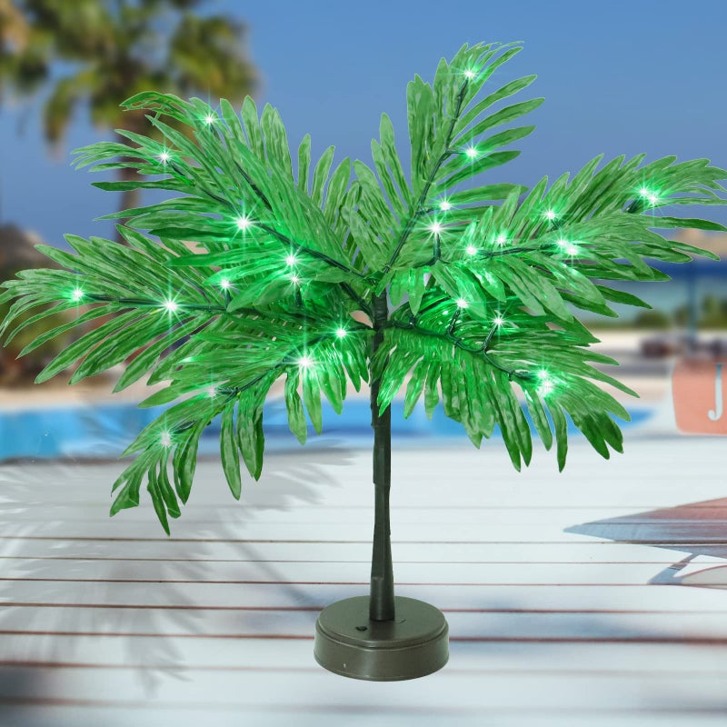 Elnsivo Luau Party Decorations Palm Tree with Lights, Lighted Palm Tree for Table Decor 23In Artificial Light Up Trees Green Table Centerpieces for Tropical Hawaiian Party Tiki Bar Home Summer Decor - Image 1