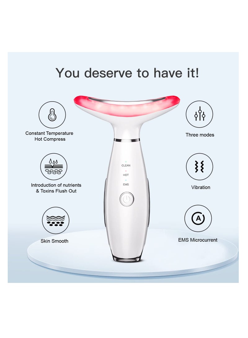 3in1 Facial and Neck Beauty Massager with LED Thermal and Vibration Technology for Firming Repairing and Smoothing Skin White - Image 4