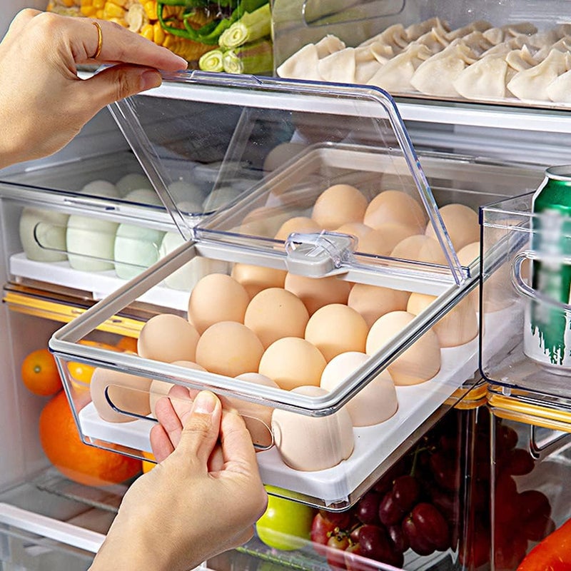 woobles 24 Egg Tray Boxes Stackable Flip Top Refrigerator Storage Box With Lid Food Storage Box (D) - Image 2