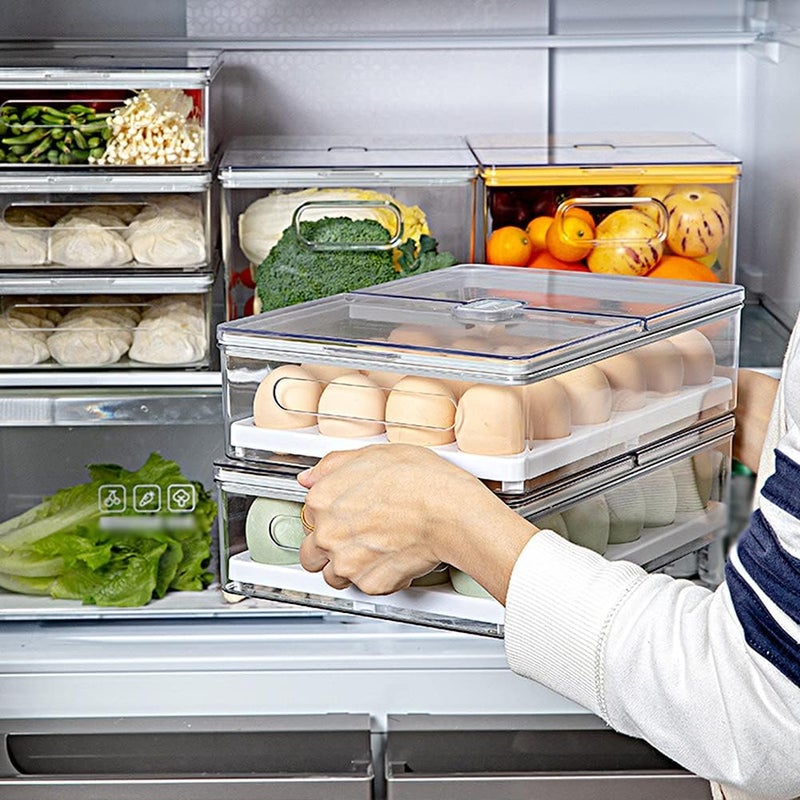 woobles 24 Egg Tray Boxes Stackable Flip Top Refrigerator Storage Box With Lid Food Storage Box (D) - Image 3