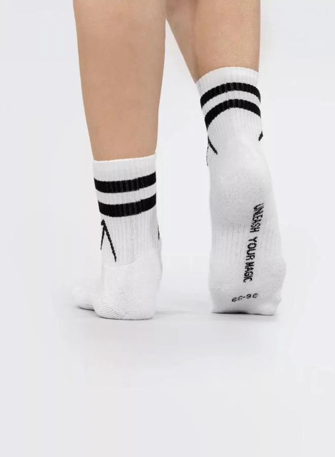 Wizard Pack of 3 - White Stripes Short Crew Cotton Socks