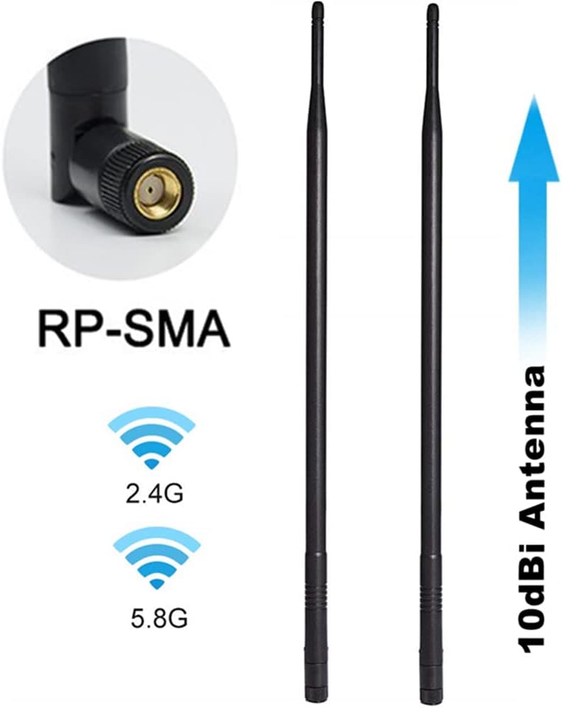 TREADALT-TEC 1.3ft 2X 10dBi WiFi Bluetooth Antenna Dual Band Omni Directional Antenna 2.4Ghz/5Ghz RP-SMA Male Long Range for Wireless Wi-Fi Router Network Devices PC Camera WiFi 6 Adapter Desktop PC USB Adapter - Image 2