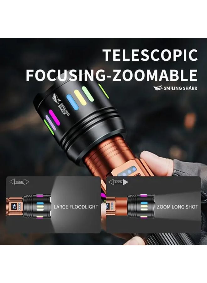 SD 5251 Black Smiling Shark High Lumens LED Flashlight Super Bright Long Range Zoomable Lens - Image 4