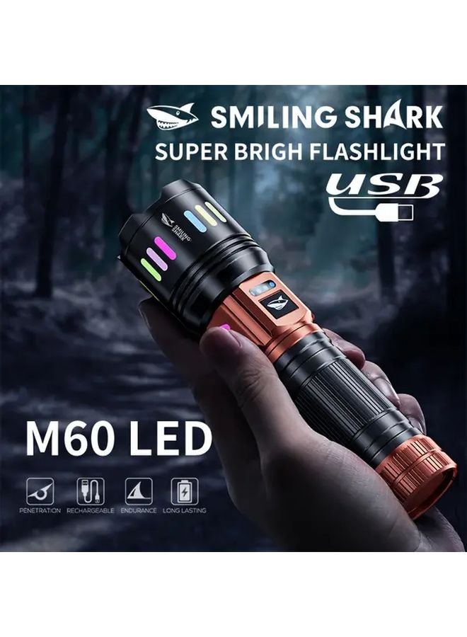 SD 5251 Black Smiling Shark High Lumens LED Flashlight Super Bright Long Range Zoomable Lens - Image 2