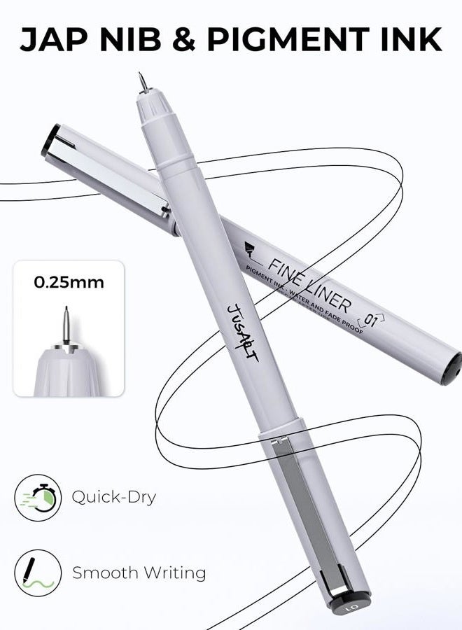 JusArt Fineliner Pens, 6 Pcs, 0.25mm Ultra Fine Point Pens 01, No Bleed, Waterproof Black Pigment Ink Pens for Artists, Beginners, Illustration, Writing, Journaling, Crafters, Technical Drawing Pens - Image 2