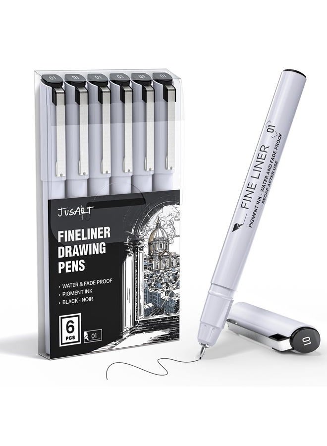 JusArt Fineliner Pens, 6 Pcs, 0.25mm Ultra Fine Point Pens 01, No Bleed, Waterproof Black Pigment Ink Pens for Artists, Beginners, Illustration, Writing, Journaling, Crafters, Technical Drawing Pens - Image 1