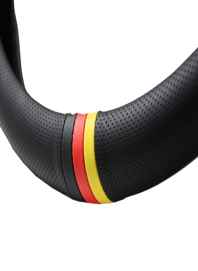 PartsTo Quick Install Sporty Perforated Nappa Leather Steering Wheel Cover with German Stripes for Porsche Mercedes Audi BMW VW Deutsch-Ness 14.5 to 15 inches SW - Image 4