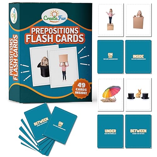 CreateFun 49 Preposition Vocabulary Builder Flash Cards Vol 1 Includes 7 Picture Card Prepositions with 5 Sequencing Learning Games for Kids Parents Teachers ESL Speech Therapy Autism ABA and Homeschool - Image 1