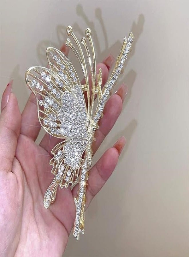 RHOSYN HAIR ACCESSORIES Elegant Butterfly Hair Clip Flying Metal Hair Claw Clutchers Non Slip Jaw Clamps Styling Hair Accessories For Women's And Girls, Golden (Pack-1) - Image 2