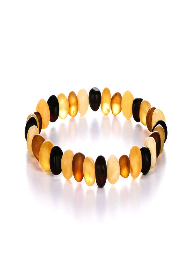 AMBERAGE Natural Baltic Amber Bracelet for Adults (Women/Men) - Hand made From Raw-Unpolished/Certified Baltic Amber Beads(6 Colors) (8, Raw-Unpolished Multi) - Image 1