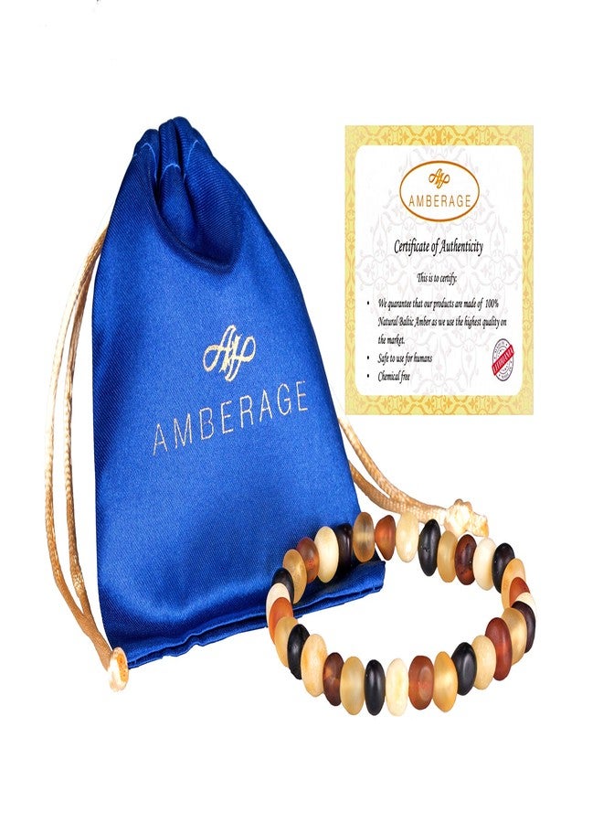 AMBERAGE Natural Baltic Amber Bracelet for Adults (Women/Men) - Hand made From Raw-Unpolished/Certified Baltic Amber Beads(6 Colors) (8, Raw-Unpolished Multi) - Image 2