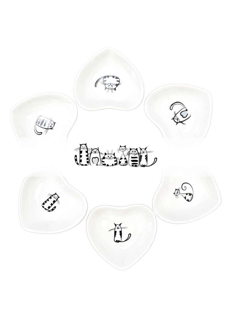 Sweet seven Charming Cat Ceramic Dish Set (6-Pack) for Sauces, Seasonings, Sushi Dipping, Appetizers & More - Adorable Serving Plates for Kitchen and Home Use - Image 1