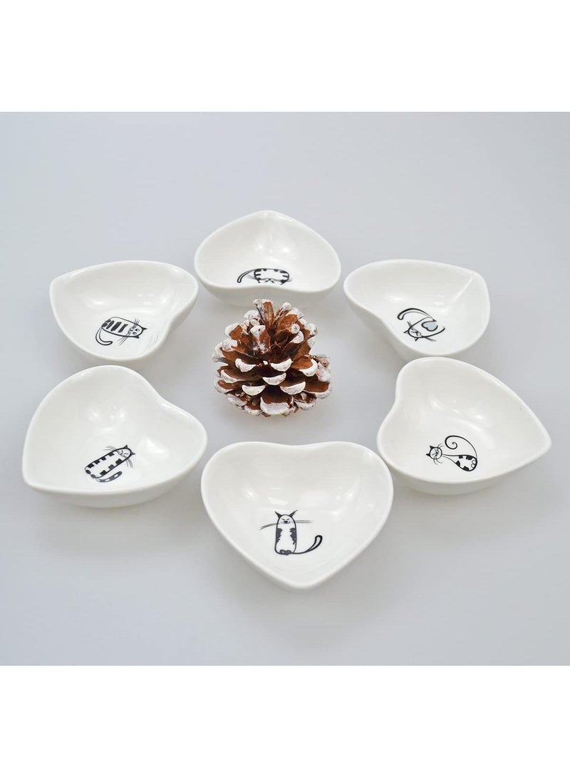 Sweet seven Charming Cat Ceramic Dish Set (6-Pack) for Sauces, Seasonings, Sushi Dipping, Appetizers & More - Adorable Serving Plates for Kitchen and Home Use - Image 2