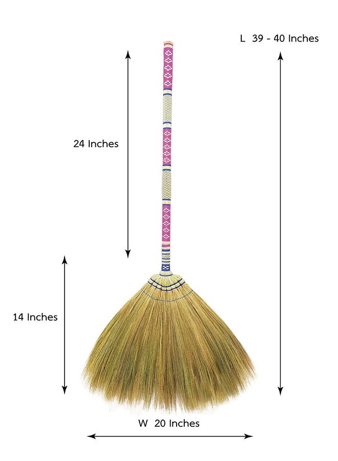 AW BROOMS 40 inch Tall of Asian Broom for Cleaning Tile Floor,Soft bristles,Long Handle Hand Grip The Reed Tree with Grass, Design for Sweeper Garbage Dust,Vintage Broom,Durable Indoor & Outdoor - Image 2