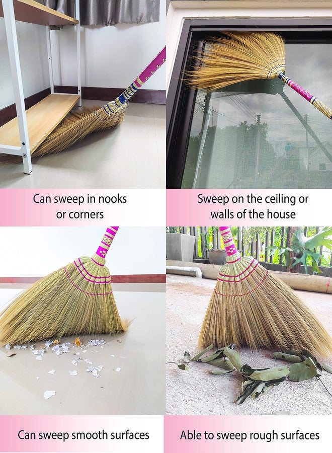 AW BROOMS 40 inch Tall of Asian Broom for Cleaning Tile Floor,Soft bristles,Long Handle Hand Grip The Reed Tree with Grass, Design for Sweeper Garbage Dust,Vintage Broom,Durable Indoor & Outdoor - Image 3