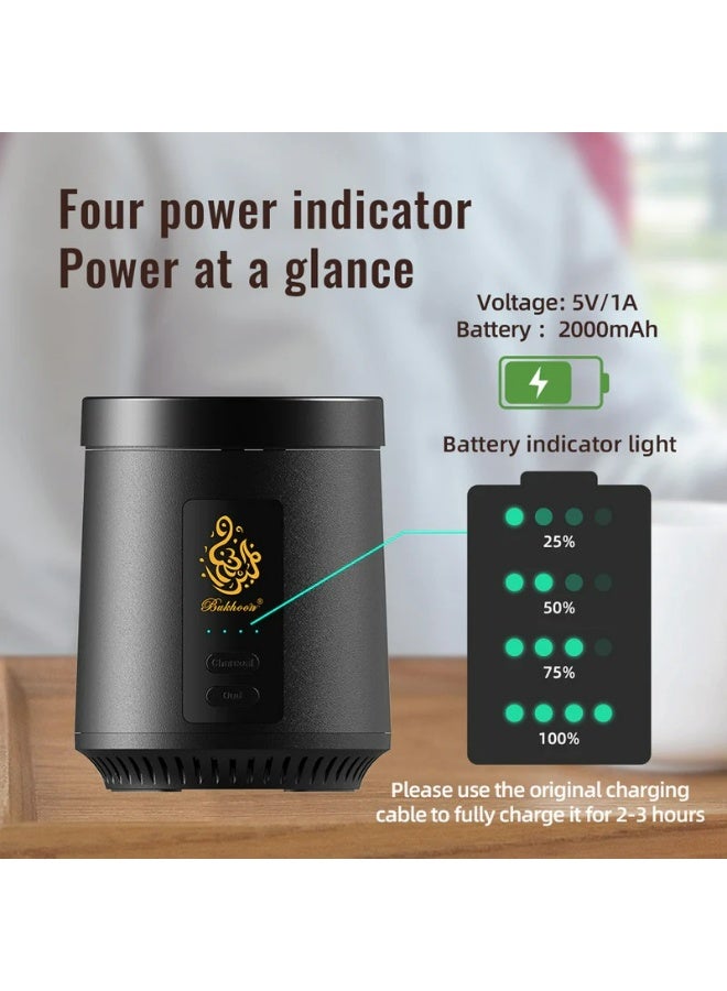2-in-1 Electric Bakhoor Burner B39 – Portable Oud & Incense Burner with Charcoal Mode, Built-in Fan, Battery Indicator, Flameless Mabkhara for Home, Office, Travel - Image 5