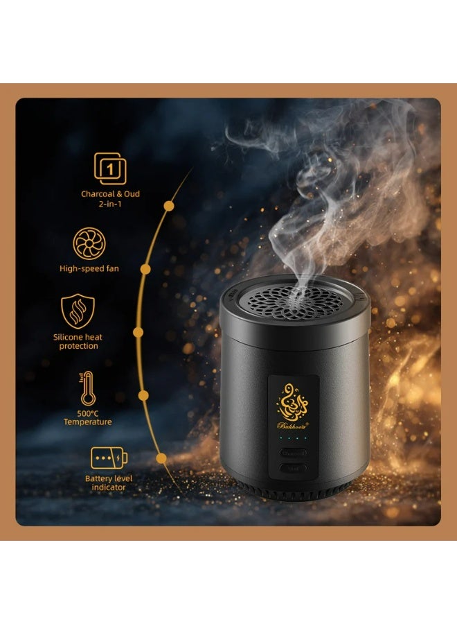 2-in-1 Electric Bakhoor Burner B39 – Portable Oud & Incense Burner with Charcoal Mode, Built-in Fan, Battery Indicator, Flameless Mabkhara for Home, Office, Travel - Image 3