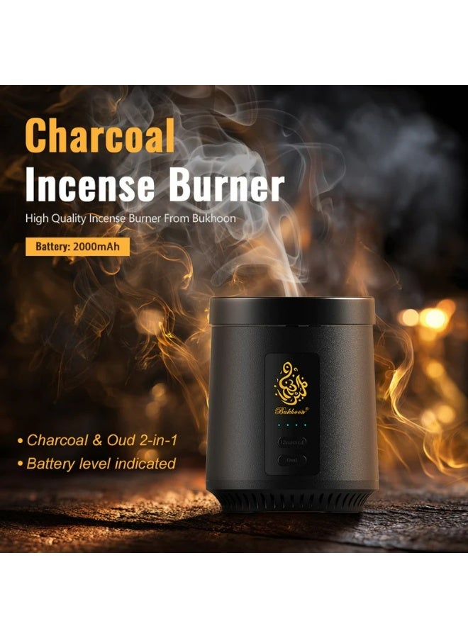2-in-1 Electric Bakhoor Burner B39 – Portable Oud & Incense Burner with Charcoal Mode, Built-in Fan, Battery Indicator, Flameless Mabkhara for Home, Office, Travel - Image 2