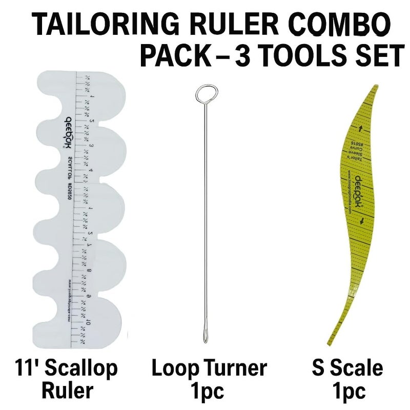 LECRAFT Tailoring Tool Combo – Scallop Ruler 11", Loop Turner, S Scale – 3 Pcs Sewing & Embroidery Tools Set for Designers & Hobbyists - Image 2