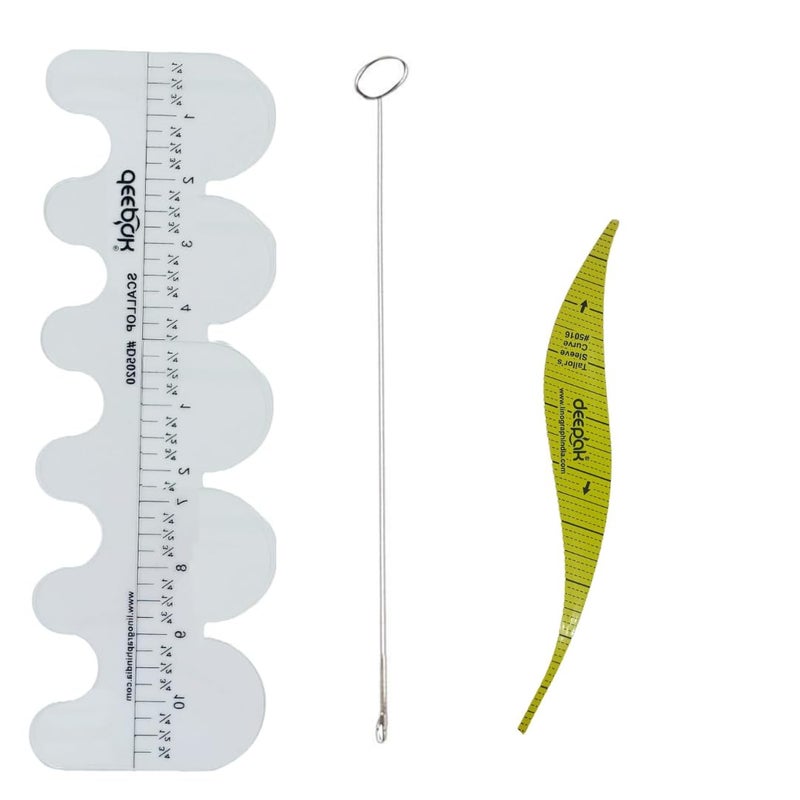 LECRAFT Tailoring Tool Combo – Scallop Ruler 11", Loop Turner, S Scale – 3 Pcs Sewing & Embroidery Tools Set for Designers & Hobbyists - Image 1
