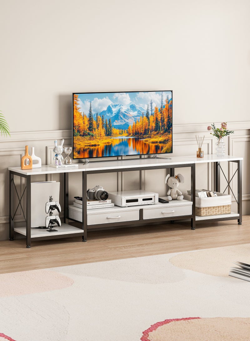 Lafulaifu حامل تلفزيون عصري 175*40*50 سم مع أرفف مفتوحة لغرفة النوم ومركز ترفيه تلفزيوني وطاولة تلفزيون مع أدراج من القماش لغرفة المعيشة باللون الأبيض - Image 1