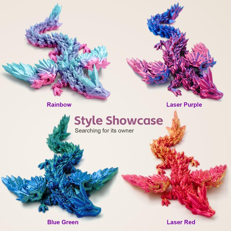 Dxldfks 3D Printed Articulated Winged Dragon for Home Office Decor - Executive Desk Toy, Blue Green - Image 3