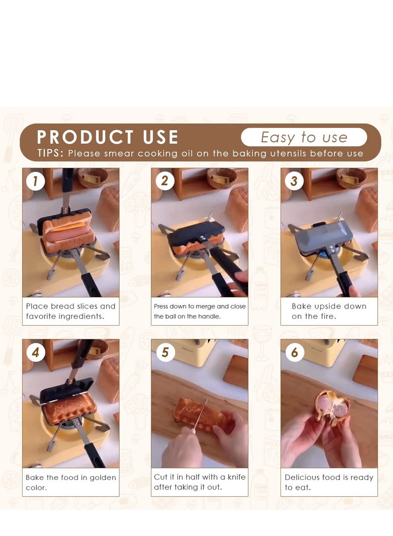 SYOSI Hot Sandwich Maker, Hot Dog Toaster, Double-Sided Sandwich Baking Pan, Double Sided Frying Pan, Grilled Cheese Maker Nonstick Sandwich Maker Flip Grill Pan for Breakfast Pancakes, Omelets, Toast  - Image 5