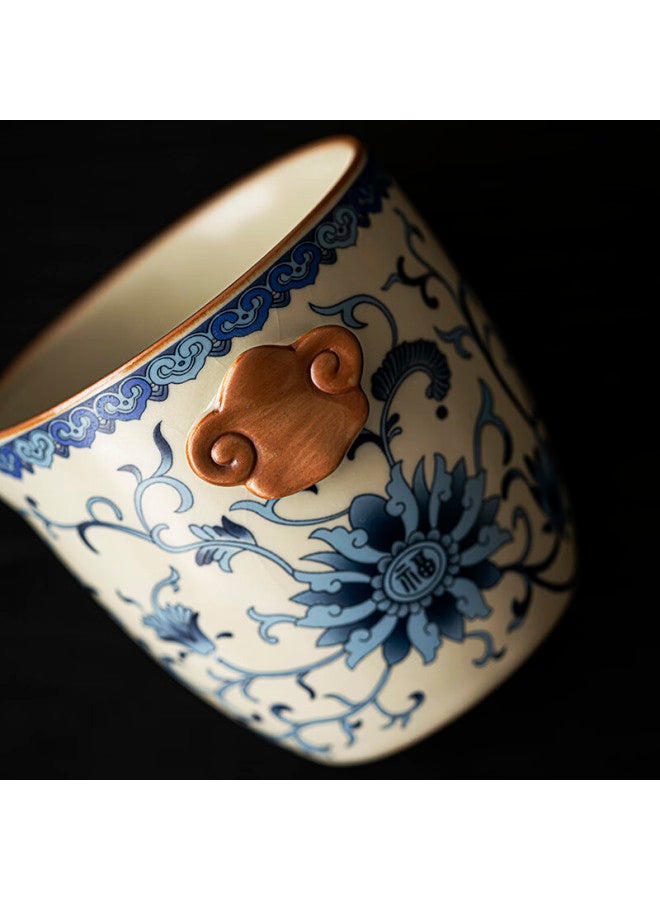 Tangfeng Ru Kiln Travel Tea Set： One Teapot, Four Cups, Portable Outdoor Single-person Quick Tea Cup, Beige Floral Quick Tea Cup - Image 3