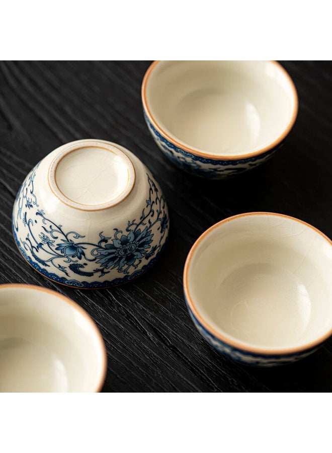 Tangfeng Ru Kiln Travel Tea Set： One Teapot, Four Cups, Portable Outdoor Single-person Quick Tea Cup, Beige Floral Quick Tea Cup - Image 5