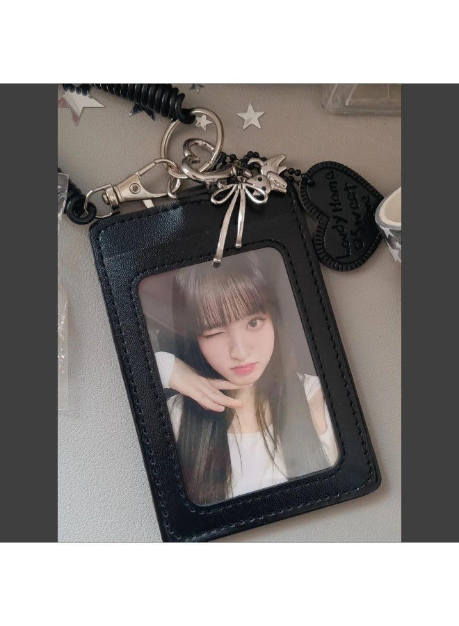 NIBEMINENT 1 - Piece Kitten Butterfly Kpop Photo Card Holder Pendant Key Chain ID Badge Holder ID Card Holder Photo Card Protector for School ID Office ID Access Card for Women Girls - Image 2