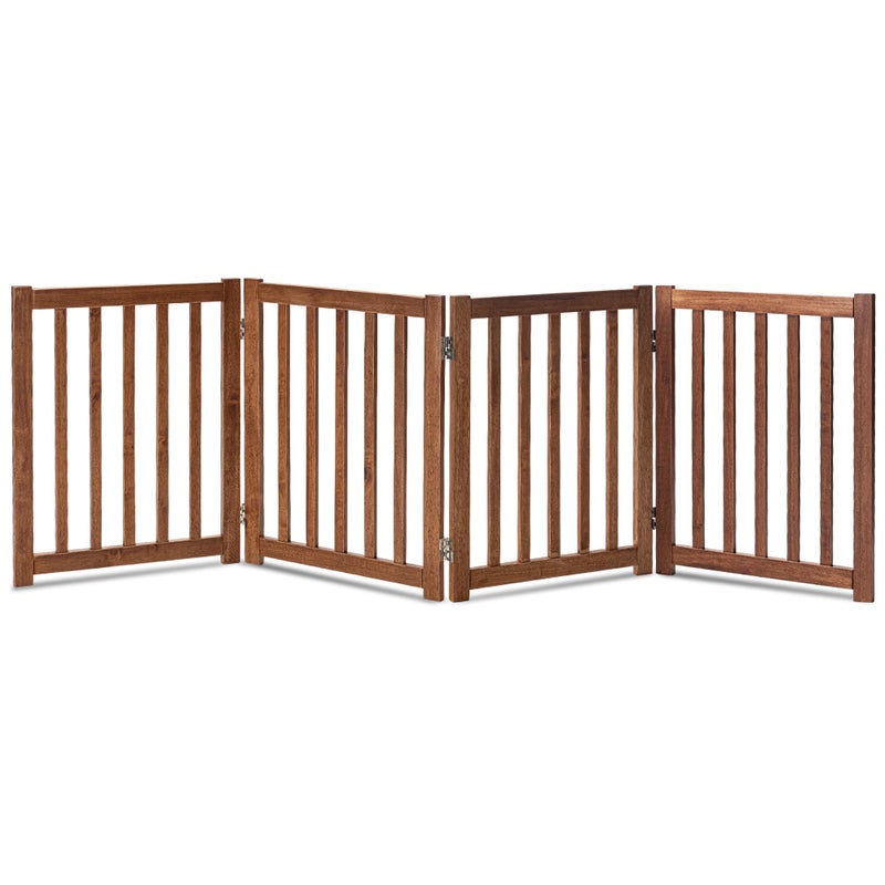 LZRS 4Panel Wooden Free Standing Foldable Dog Gate Indoor 24 High Extra Wide StepOver Safety Pet Gate for Doorways Stairs Hallways Large Spaces Playpen for Puppies Indoor Use Oak