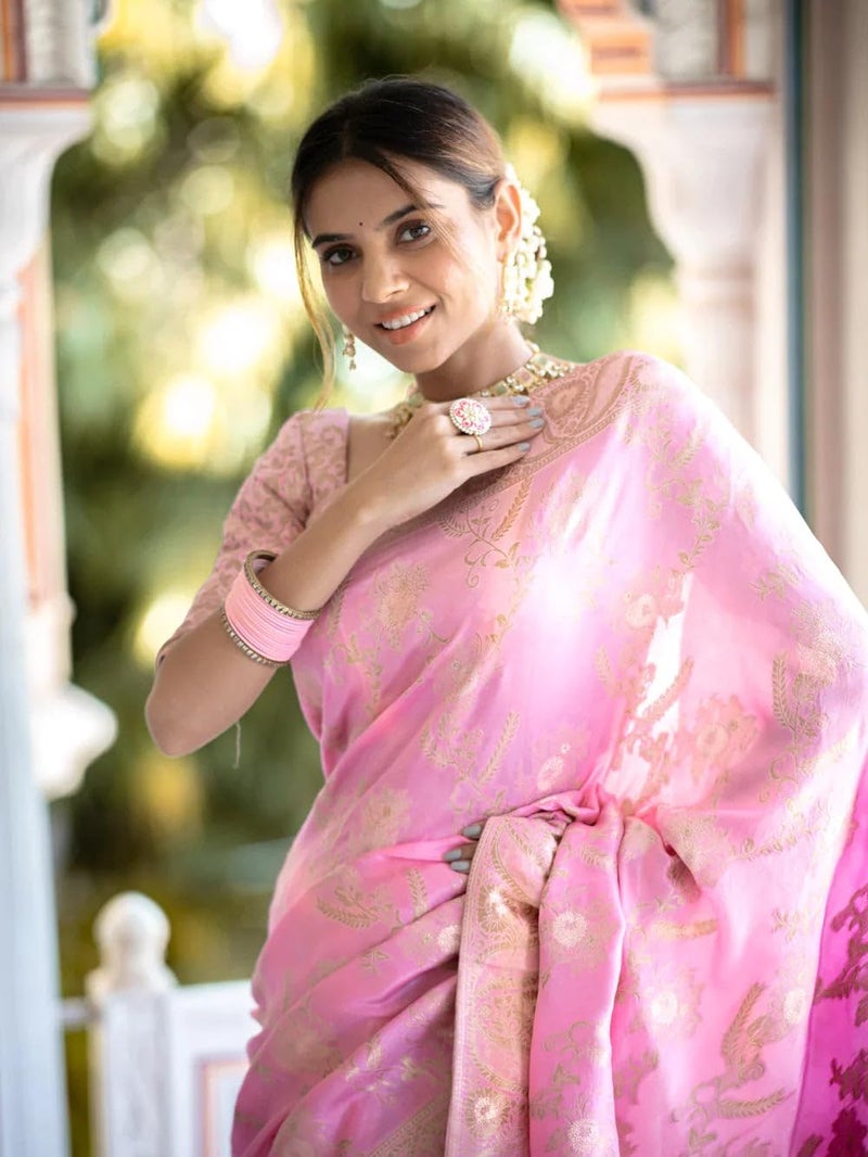 C J Enterprise Women's Pure Kanjivaram Silk Saree Soft Design With Blouse Piece For Wedding (Almari-55) (Baby Pink) - Image 2