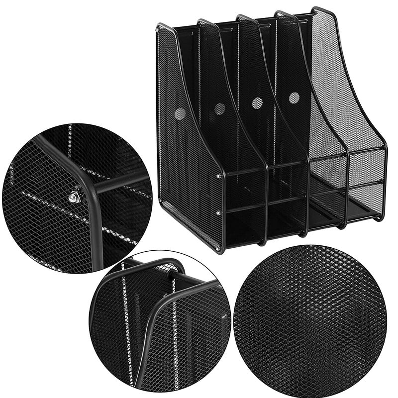 Styxon رف تنظيم الملفات العمودي بأربعة أقسام للكتب والمستندات (أسود، 35 × 28 × 32 سم) - Image 3