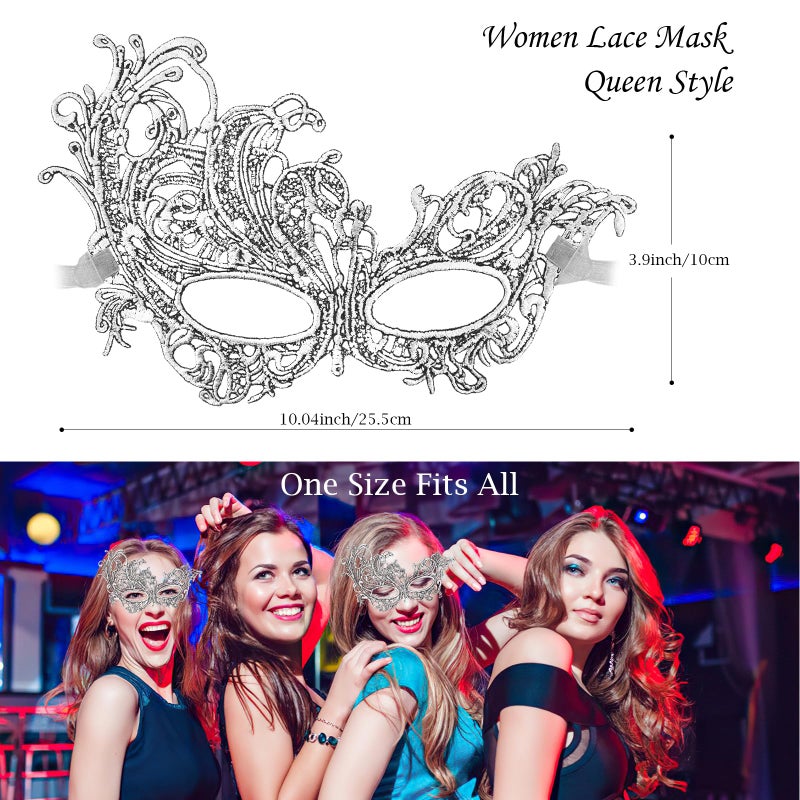 Exlinonline Lace Masquerade Mask for Women Adult,Elastic Soft Gentle Material,Specially Fit For Costume,Thememed Party,Halloweens(Elegant Silver) - Image 3