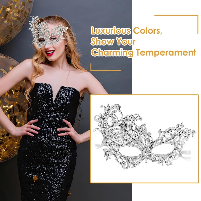 Exlinonline Lace Masquerade Mask for Women Adult,Elastic Soft Gentle Material,Specially Fit For Costume,Thememed Party,Halloweens(Elegant Silver) - Image 5