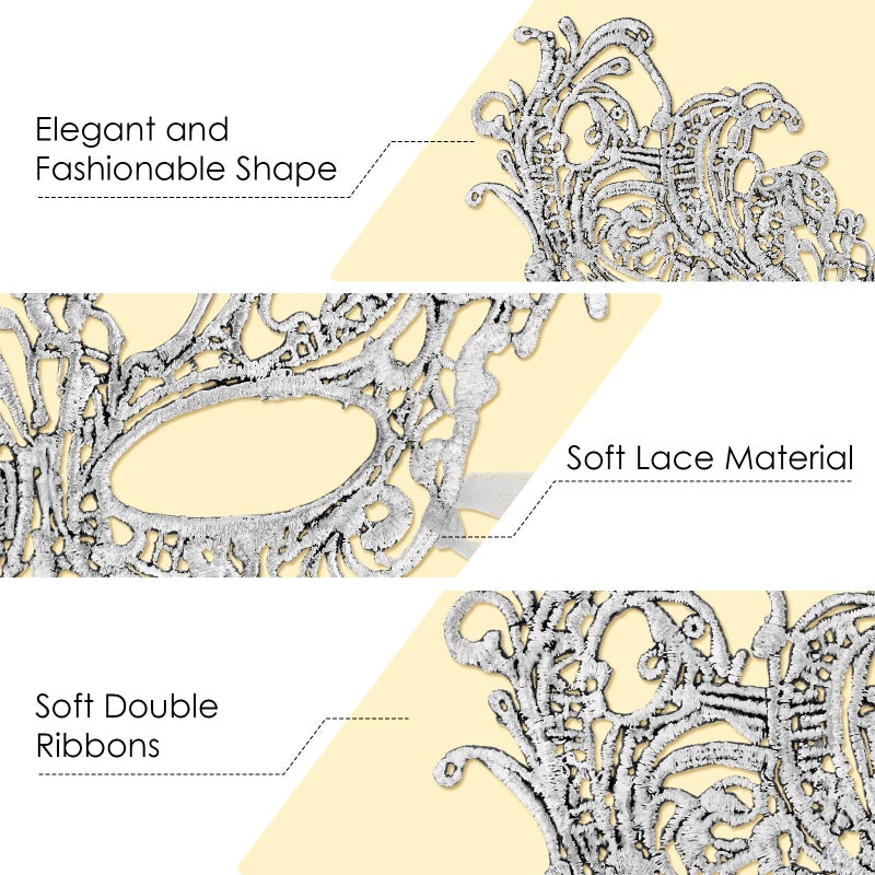 Exlinonline Lace Masquerade Mask for Women Adult,Elastic Soft Gentle Material,Specially Fit For Costume,Thememed Party,Halloweens(Elegant Silver) - Image 4