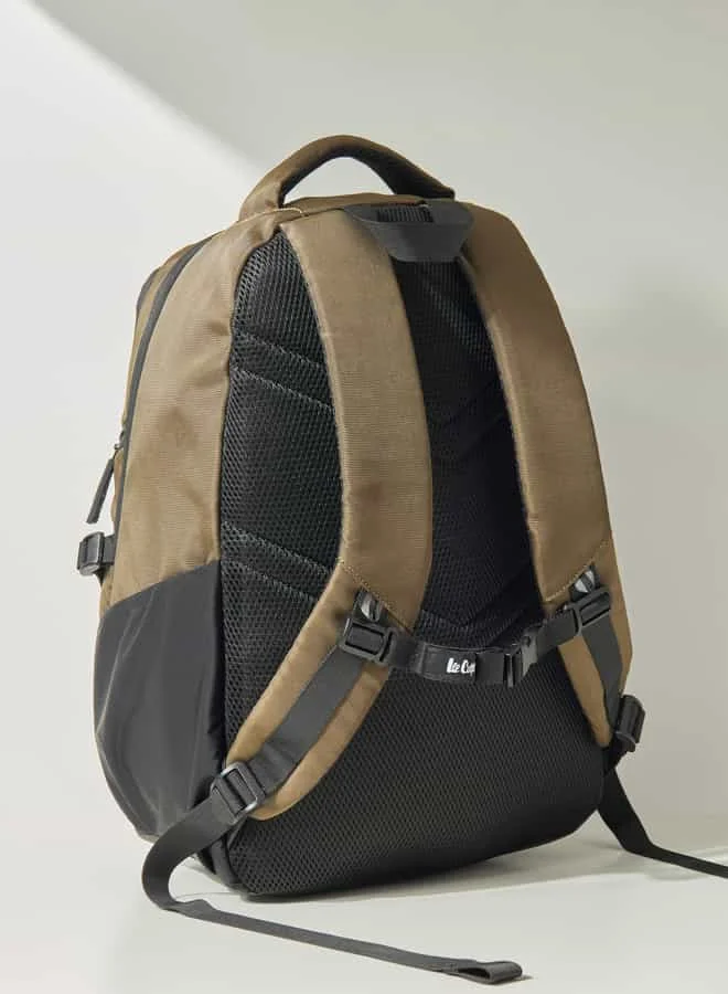 Lee Cooper Men Textured Backpack with Adjustable Shoulder Straps and Zip Closure - 47x32x7 cm