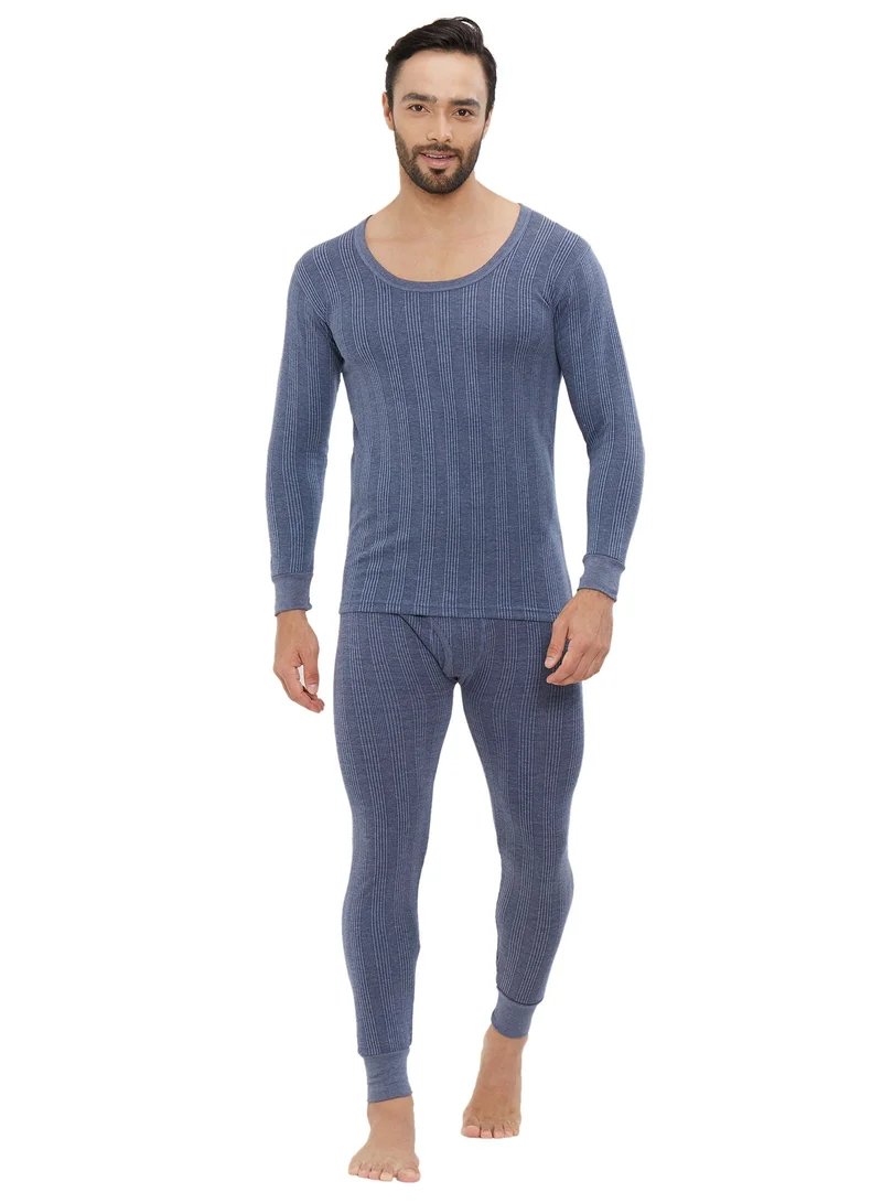 AMPM MEN'S COTTON BLENDED SOFT INNER FULL BODY THERMAL SET - NAVY BLUE