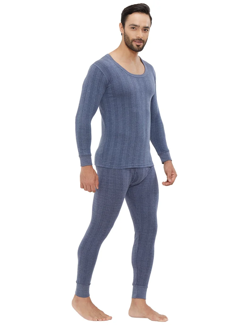 AMPM MEN'S COTTON BLENDED SOFT INNER FULL BODY THERMAL SET - NAVY BLUE