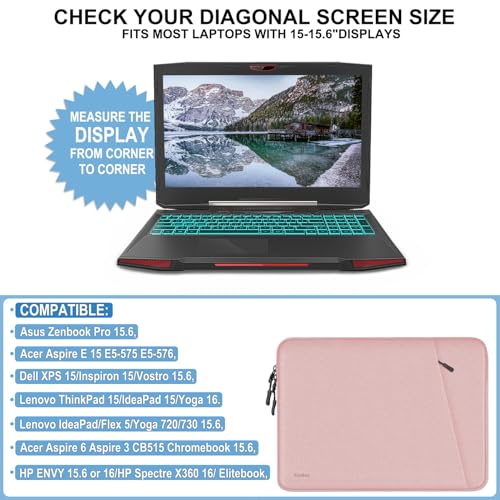 Naukay Laptop Sleeve Case, Shockproof Protective Computer Sleeve Cover with Accessories Pocket, Water Resistant Traveling Carrying Laptop Bag Compatible for 15.6 inch MacBook Dell HP Acer Lenovo, Pink - Image 4