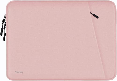 Naukay Laptop Sleeve Case, Shockproof Protective Computer Sleeve Cover with Accessories Pocket, Water Resistant Traveling Carrying Laptop Bag Compatible for 15.6 inch MacBook Dell HP Acer Lenovo, Pink - Image 1