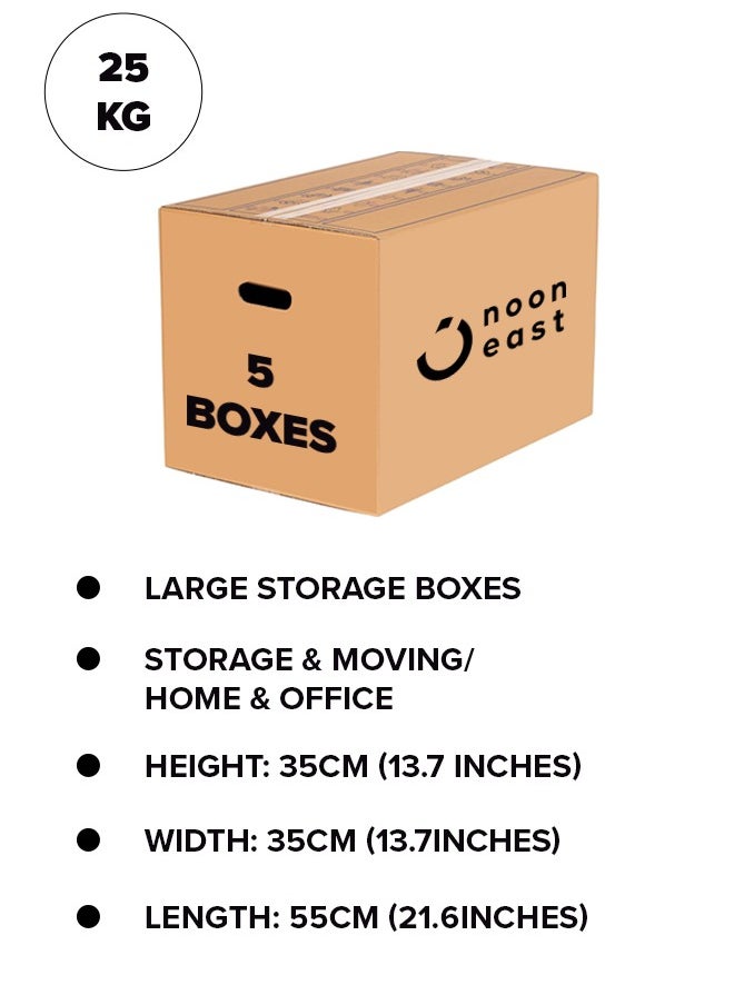 Noon East 5-Pack Storage Boxes With Handles Carton Cardboard Box For Moving And Packing And Shipping 100% Recyclable - 55 x 35 x 35 cm Brown, Capacity-25 Kg  - Image 4