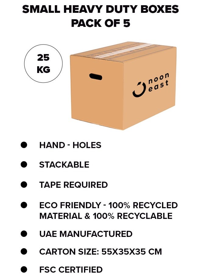 Noon East 5-Pack Storage Boxes With Handles Carton Cardboard Box For Moving And Packing And Shipping 100% Recyclable - 55 x 35 x 35 cm Brown, Capacity-25 Kg  - Image 5