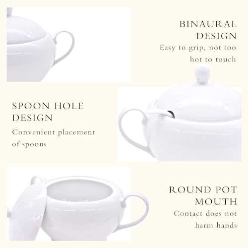 REANRO Porcelain Soup Tureen with Lid and Ladle Set, Double-Ear Covered Tureen Classic Serving Bowl for Soups, White - Image 3