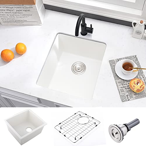 VASOYO 17 Inch Bar Sink Undermount-VASOYO 17x19 Undermount Bar Sink Mini Wet Bar White Quartz Composite Kitchen Rv Sinks Single Bowl Outdoor Island Basin - Image 1