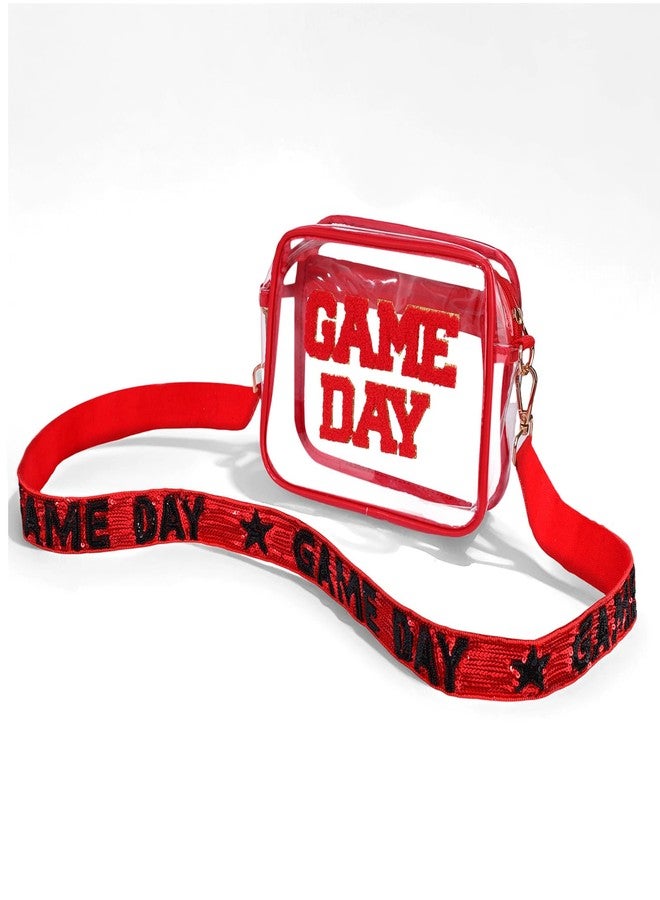 boderier Game Day Clear Bag Stadium Approved Crossbody Purse Beaded Sequins Purse Strap Game Day Sports Clear Bag for Stadium Events Red Black - Image 2