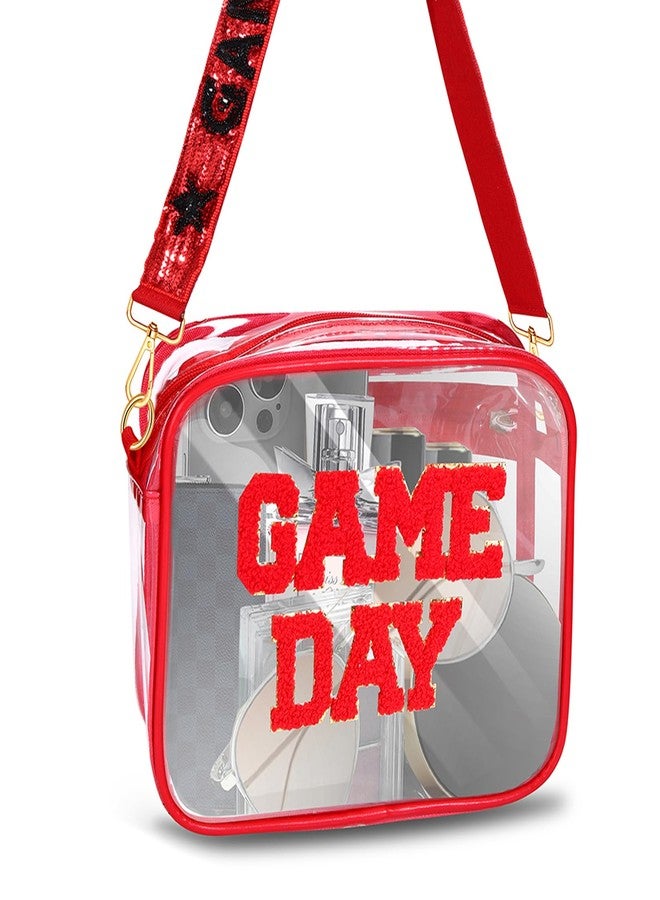 boderier Game Day Clear Bag Stadium Approved Crossbody Purse Beaded Sequins Purse Strap Game Day Sports Clear Bag for Stadium Events Red Black - Image 5